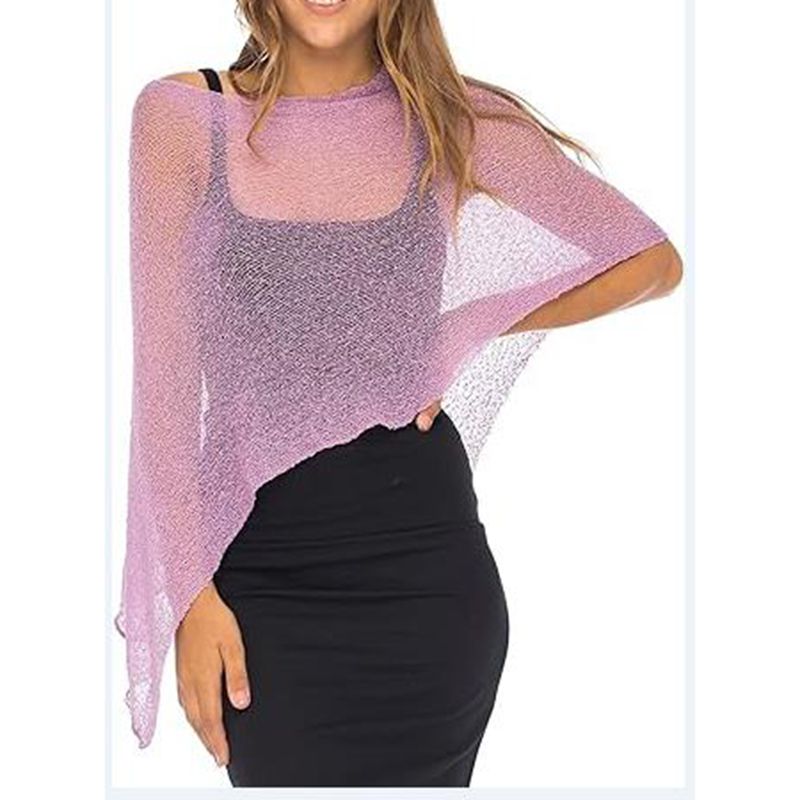 Summer Beach Tops, Women Knitwear Bikini Cover-up, Off Shoulder Irregular Triangle Hem Loose Pullover