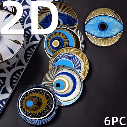 6PCS Wooden Coasters Set Evil Eye Decorative Heat Resistant Mug Mats