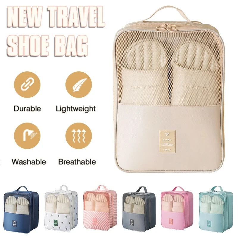 Waterproof Portable Shoe Bag, Black Gray Travel Organizer, 3 Layer Storage for Suitcase and Hanging Shoes