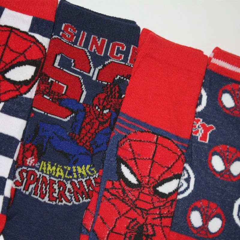 Kids Spiderman Cartoon Socks Soft Breathable Mid Tube Socks 5 Pair Set