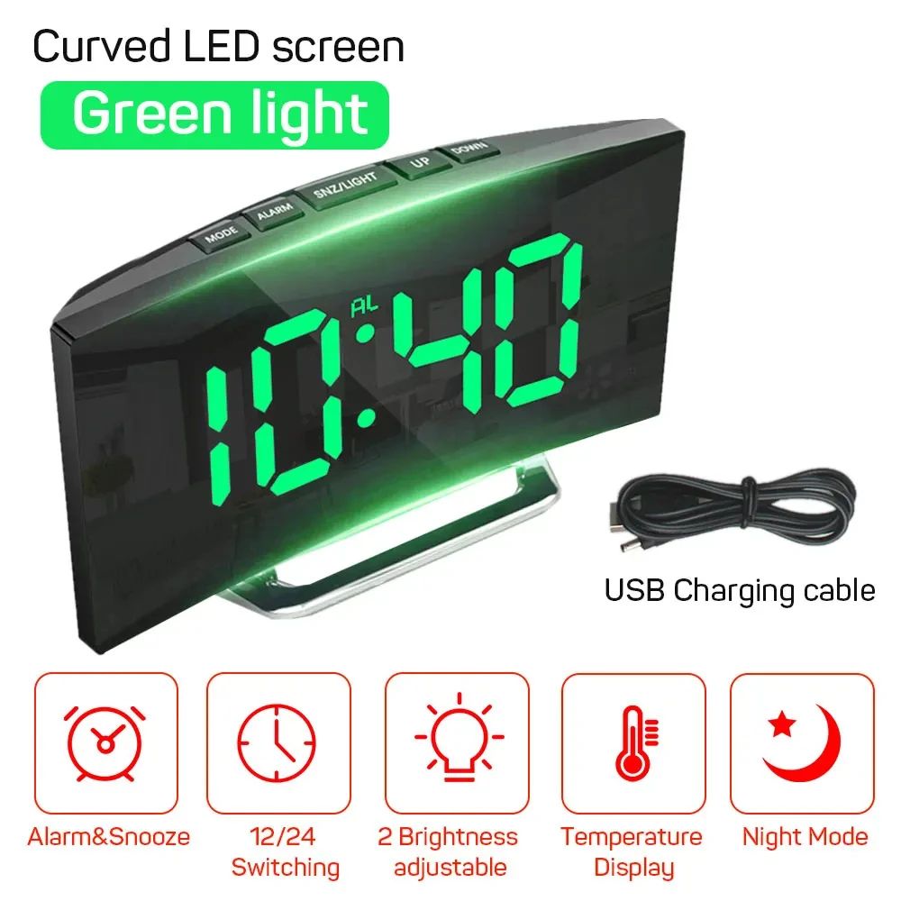 Smart LED Digital Alarm Clock with Temperature Display and Nightlight