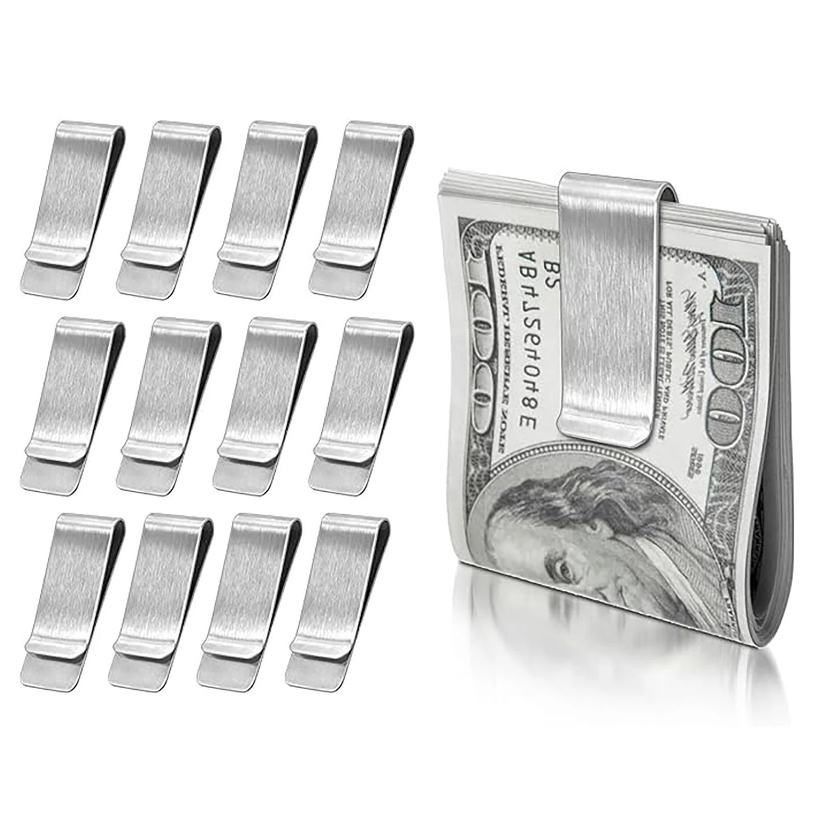 12 Pcs Stainless Steel Money Clips | Ultra-Thin Slim Wallet Clip for Cash & Credit Cards, Smooth Edge Pocket Holder