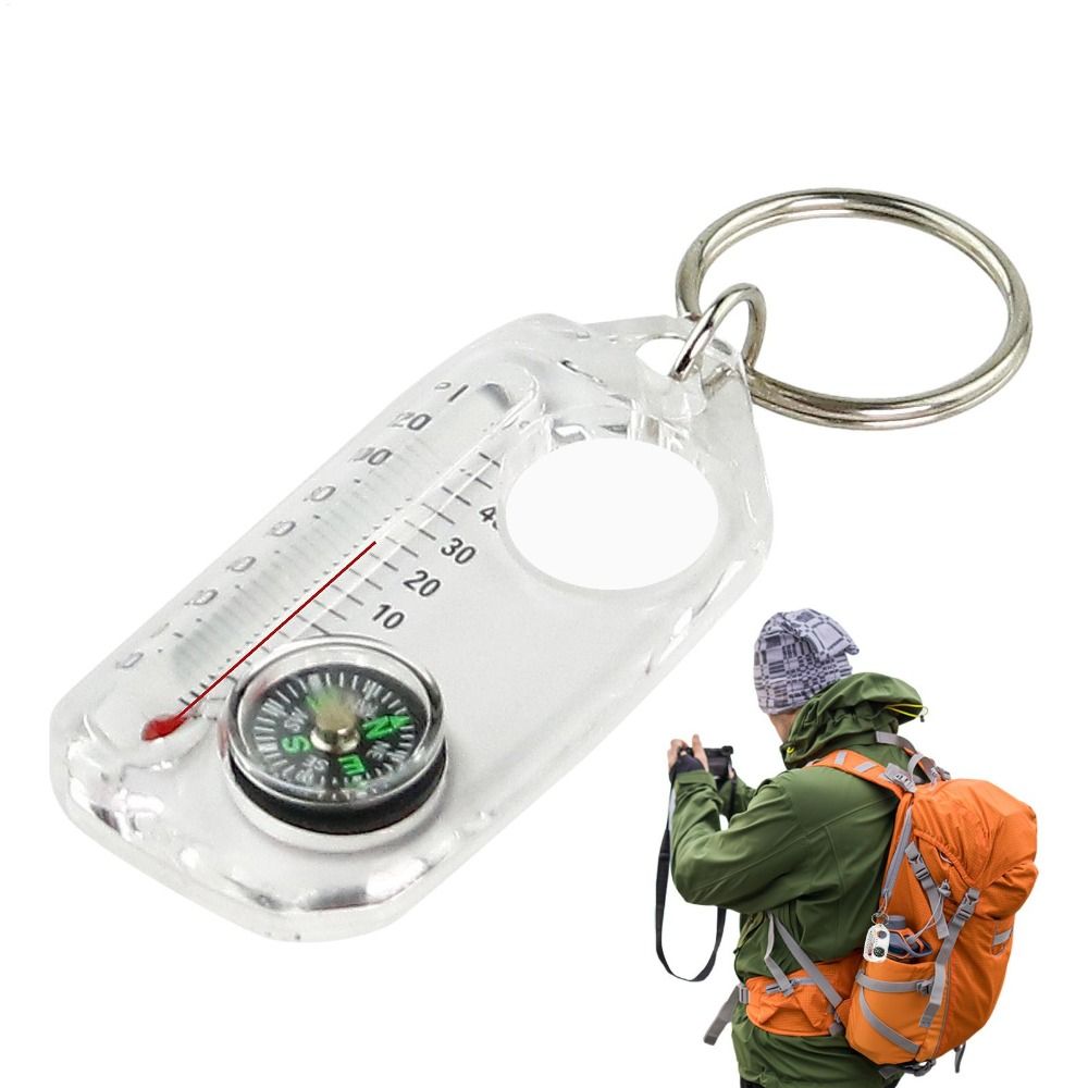 Mini Compass Keychain with Fluorescent Compact Thermometers, Durable Mountaineering Tool for Outdoor Expeditions