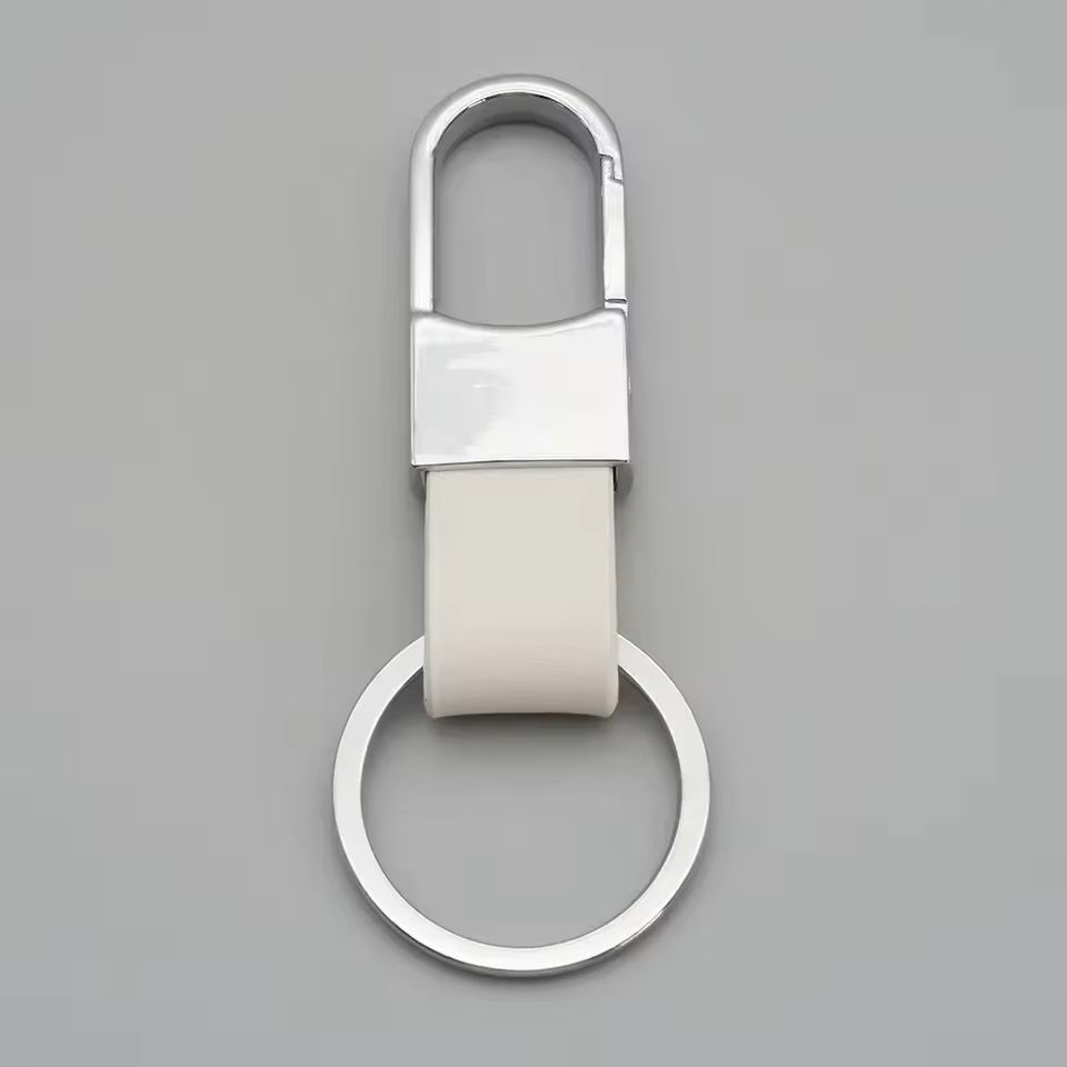Custom Logo Leather & Metal Carabiner Keychain with Double Rings