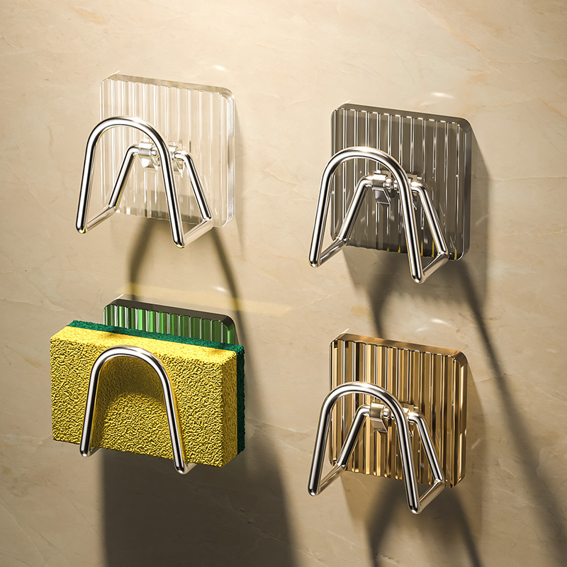 Acrylic Sink Caddy Organizer, Sink Sponge Holder, Adhesive Storage Hook for Sponges, Brushes, Chopping Board