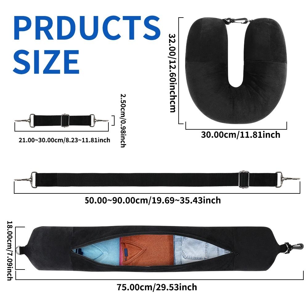 Travel Neck Pillow With Fillable Clothing Insert And Velvet Cover