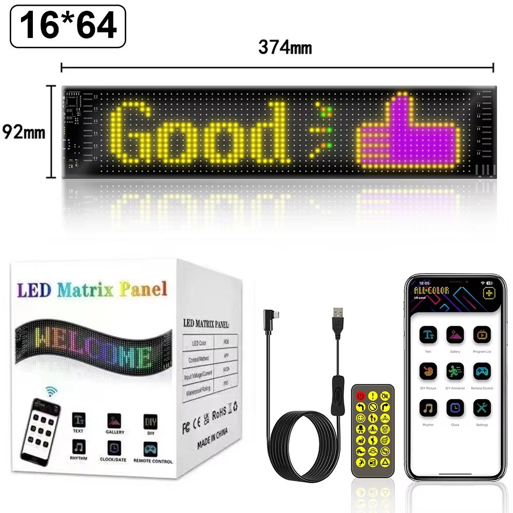 Bluetooth App Controlled RGB LED Matrix Car Display Custom Scrolling Message Panel
