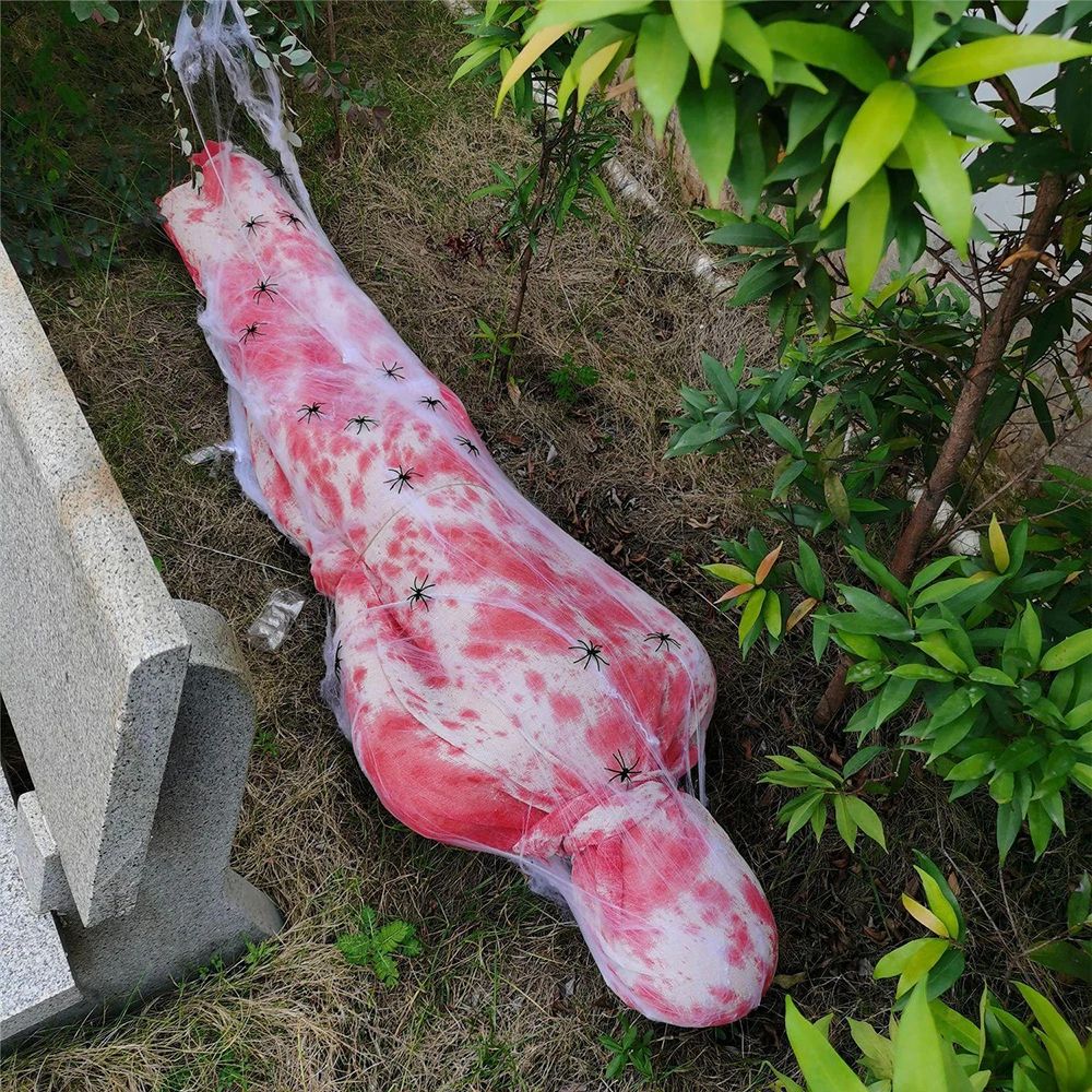 Haunted Cocoon Corpse Hanging Decoration with LED String Lights – Scary Halloween Dead Body Prop