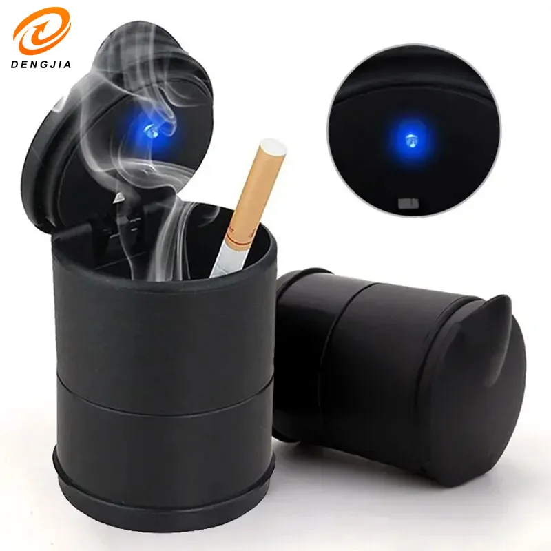 Portable Car Ashtray with LED Light, High Temperature Resistant Car Stall Ashtray with Cover, Creative Design