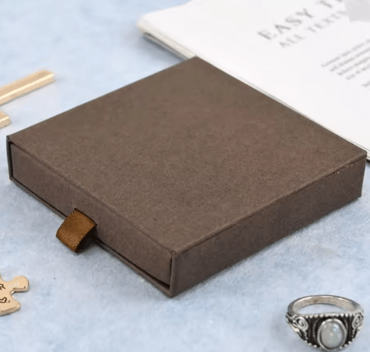 Thick Kraft Paper Drawer Jewelry Box with Sponge Insert