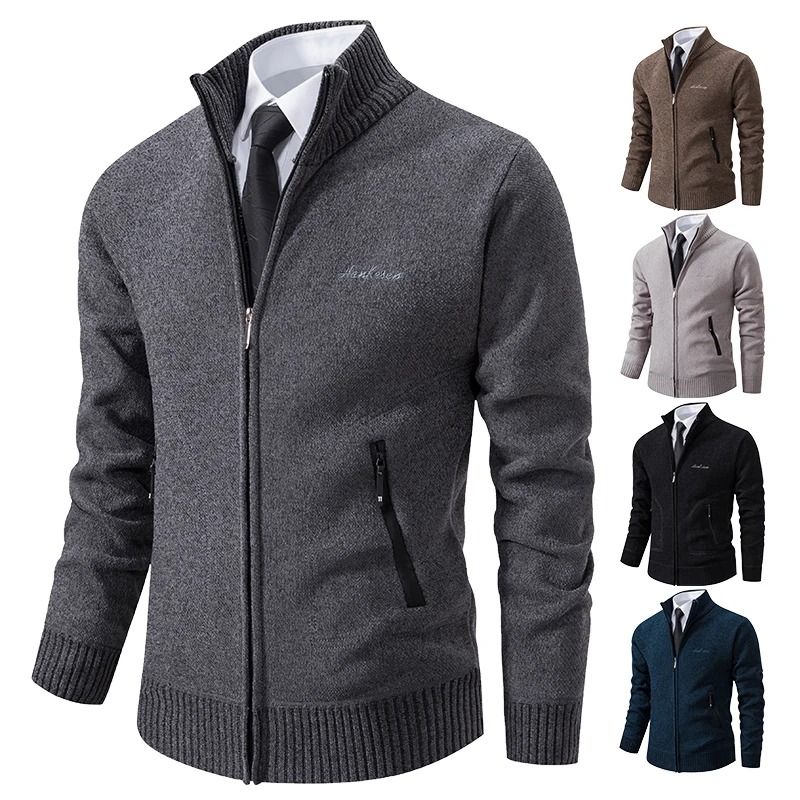 Men Stand Collar Thick Warm Cardigan Sweater Winter Casual Coat