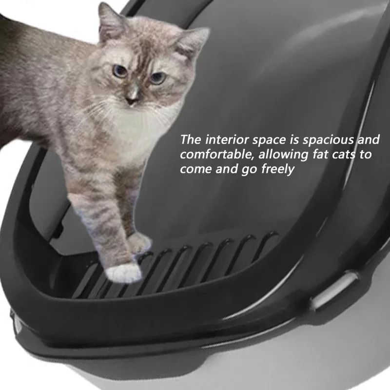 Semi Enclosed High Side Splashproof Cat Litter Box with Shield