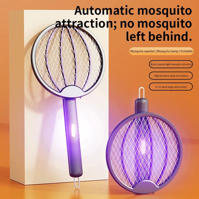 Foldable Electric Mosquito Swatter 3-in-1 Rechargeable Anti-Mosquito Lamp Wall-Mounted Killer