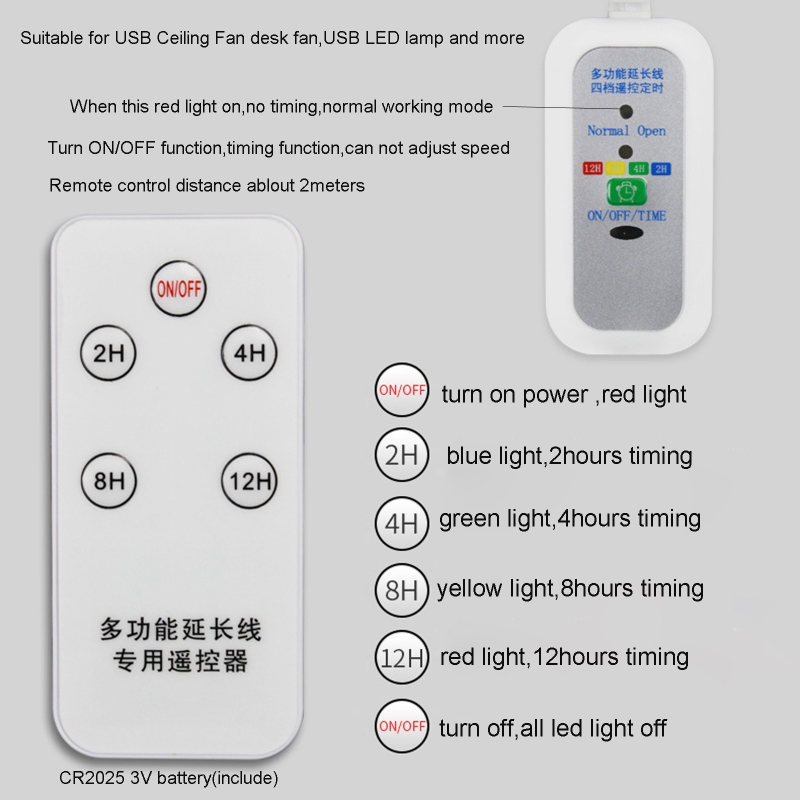 USB Extension Power Cable with Remote 2-12 Hour Timing for USB Fan