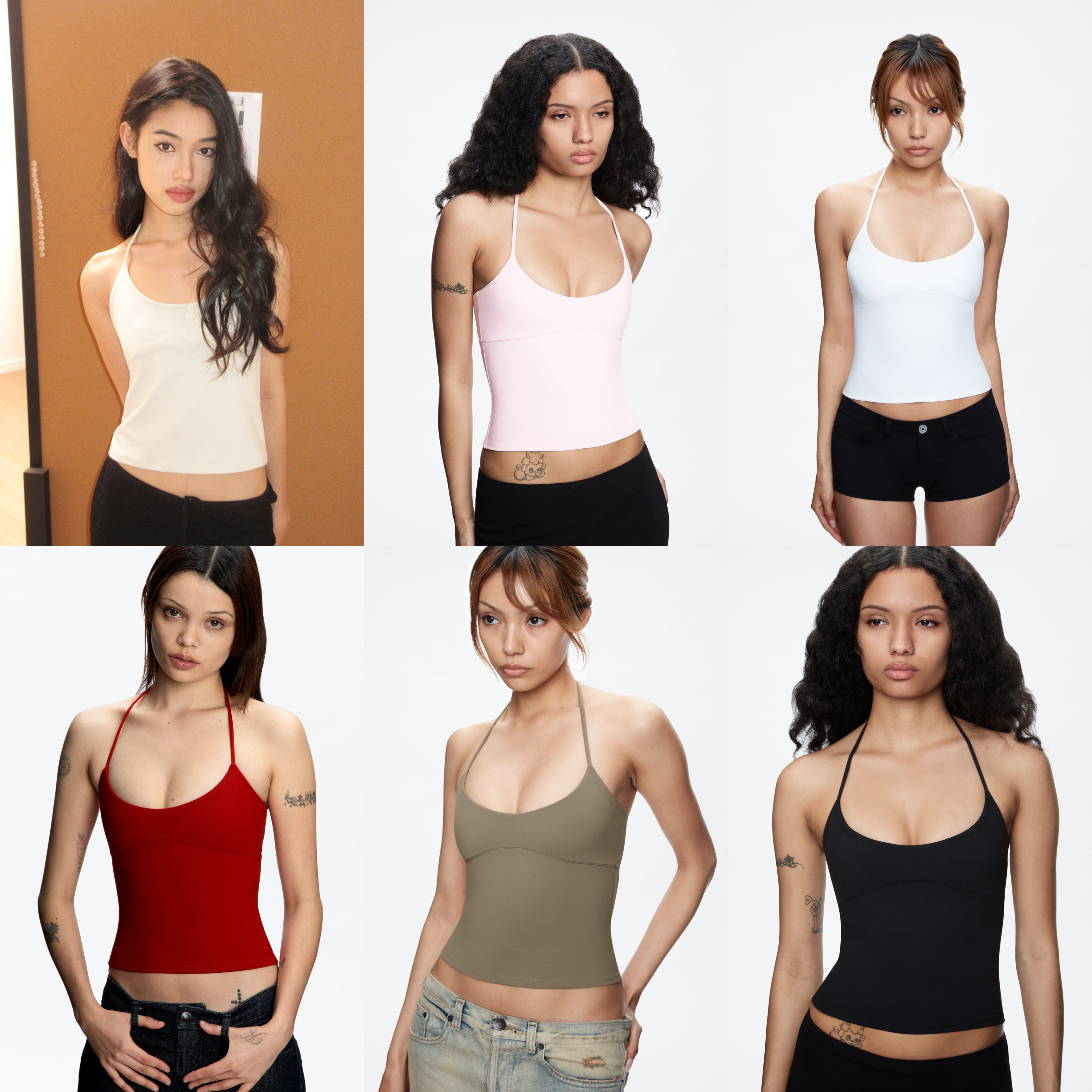 Women's Tank Open-Back Camisole Top with Metal Accents, Self-Tie Straps, Sexy Low-Neck Halter Design