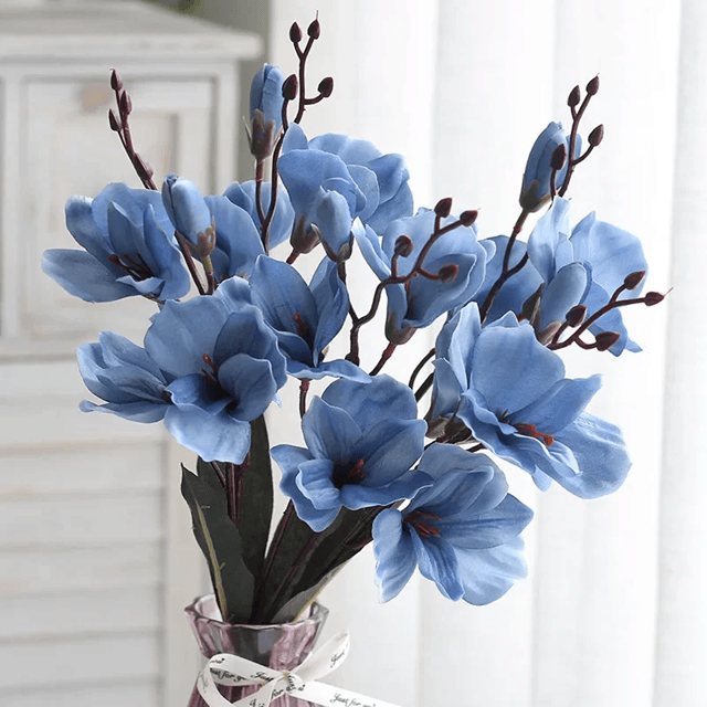 20-Head Artificial Magnolia Flower Bouquet – Realistic Silk Floral Stems for Home Decor, Weddings, and Table Arrangement