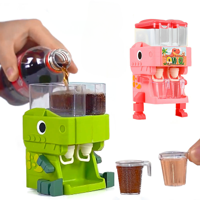 Children's Dinosaur Dual Water Dispenser Toy – Cute Pink & Blue, Cold/Warm Water Juice Drinking Fountain.