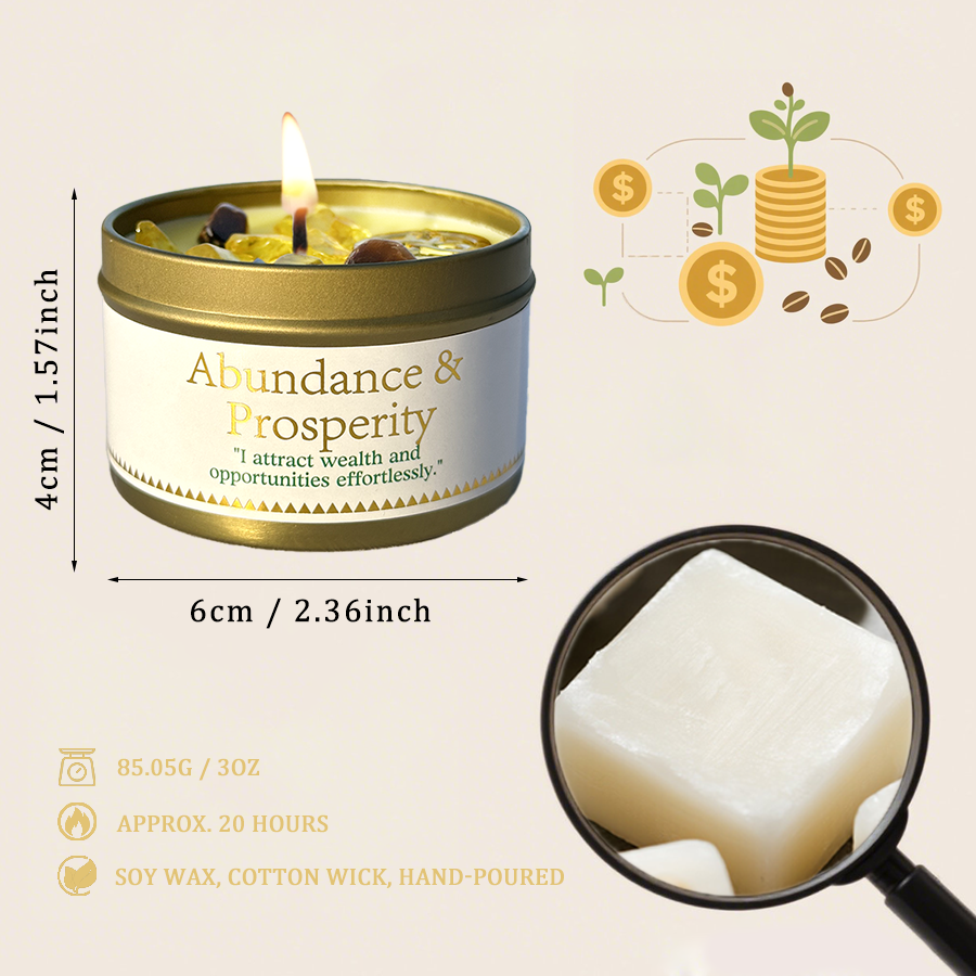 Abundance and Prosperity Ritual Candle, Soy Wax Scented Candle with Crystal, Home Aromatherapy Gift