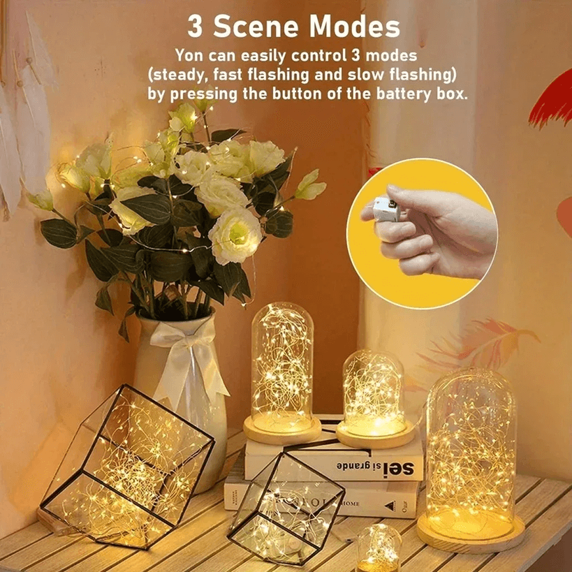 TwinkleTrail 10-Pack Waterproof Mini Copper Fairy Lights (Battery Powered, 3 Speed Modes)