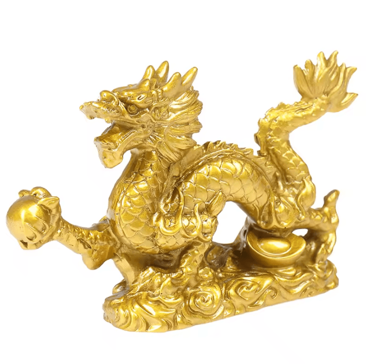 Lucky Golden Dragon Statue Figurine – Chinese Zodiac Feng Shui Dragon Decor
