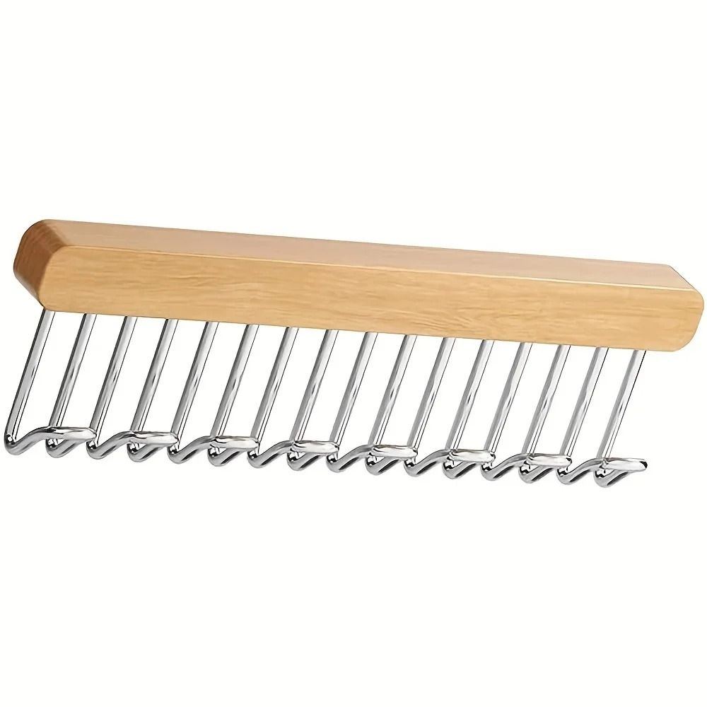 Pull Out Sliding Closet Organizer Hanger with 8 Hooks for Belts Ties and Accessories