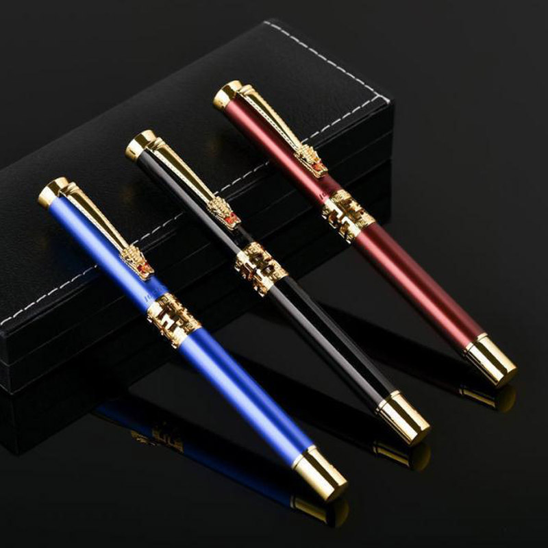 Blue Hollow Sculpted Fountain Pen Luxury Metal Calligraphy Writing Pen