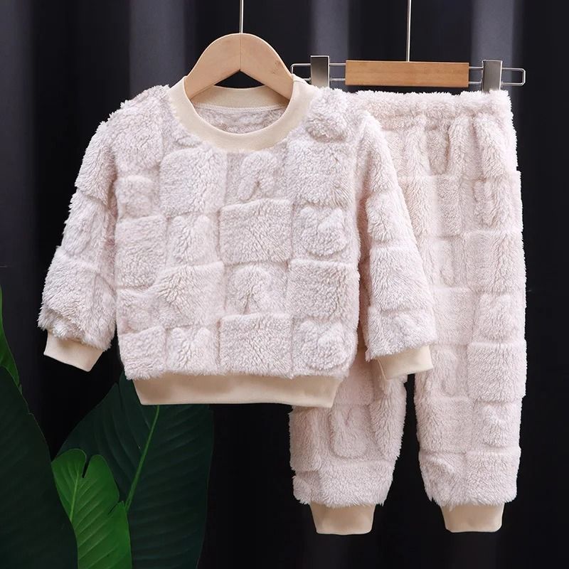 Flannel Kids Pajama Set Girls Boys Long Sleeve Top and Pants
