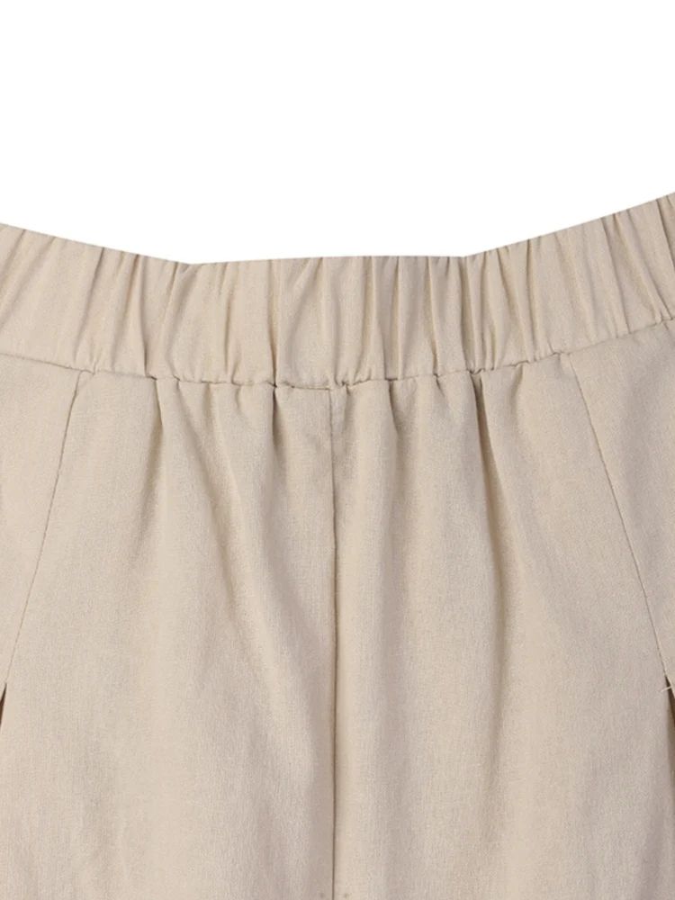 Women Summer Cotton Wide Leg Pants Elastic Waist Loose Casual Trousers