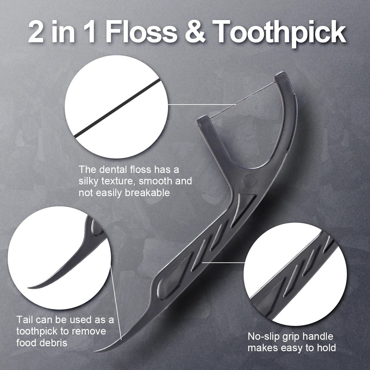2-in-1 Bamboo Charcoal Mint Dental Floss Sticks High Performance Interdental Cleaning Tool