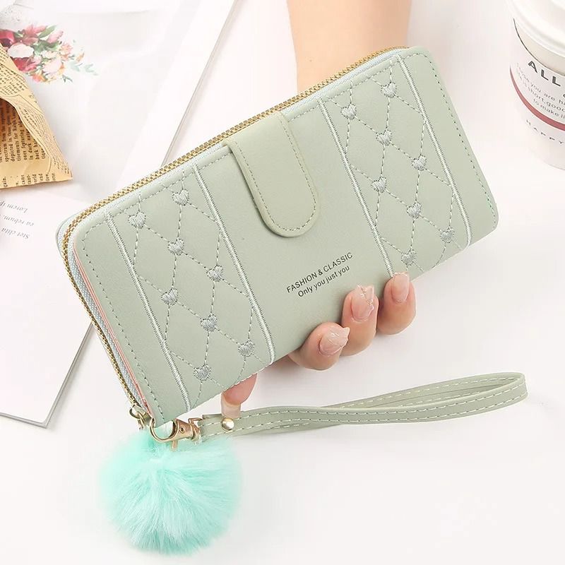 Womens Long PU Leather Wallet with Zipper and Wristlet