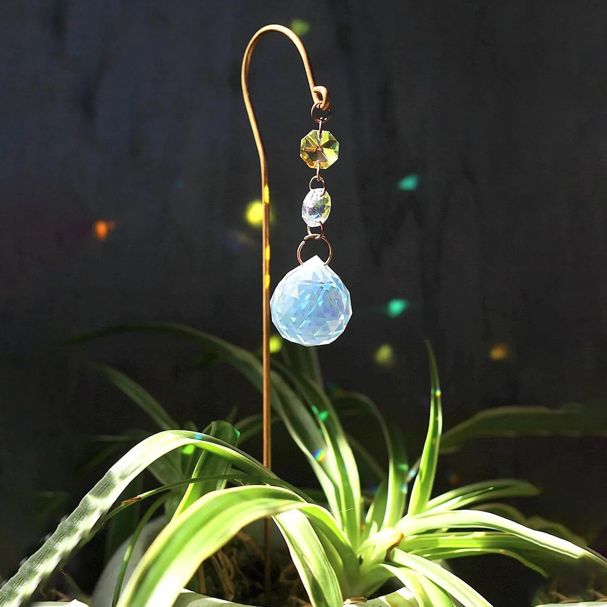 Elegant Crystal Sun Catcher Plant Decor Hanging Ornament with Decorative Stump & Ball
