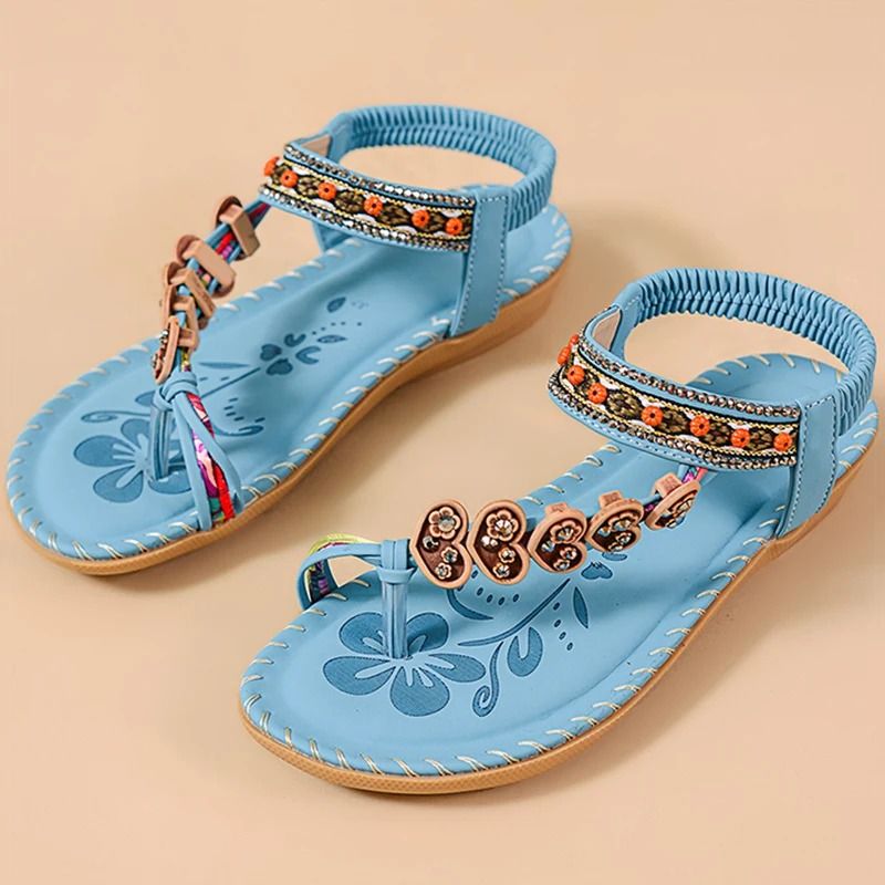 Women bohemia style low heel sandals breathable casual beach summer shoes