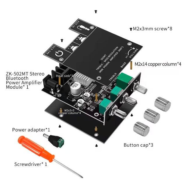 PowerPulse ZK502MT Bluetooth Stereo Amplifier Board 2x50W High Power Audio Amp