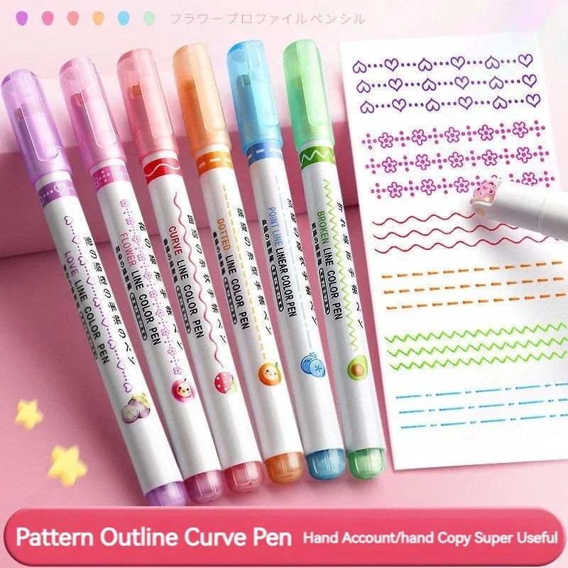 Kawaii Flower Line Shape Roller Curve Highlighter Pen Set