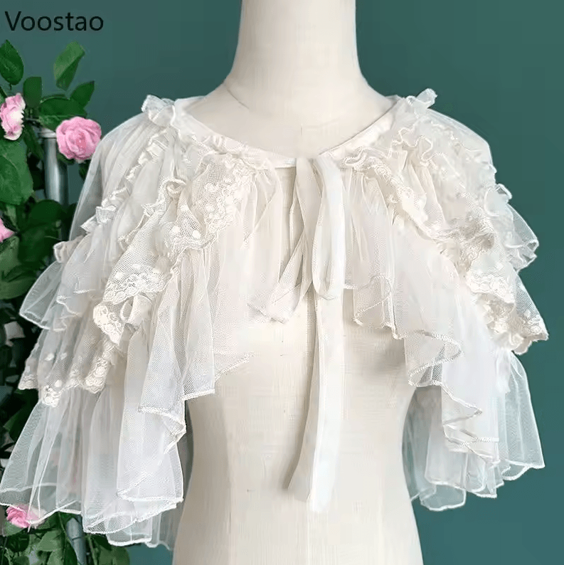Lolita Lace Kawaii Poncho Cape Sweet Mesh Gothic Lolita Shawl Coat