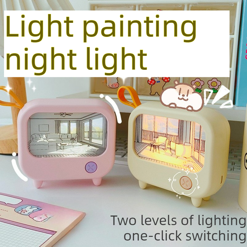 USB Rechargeable Creative Painting Atmosphere Lighting, Mini Night Light Ornament for Bedside, Bedroom, Living Room,