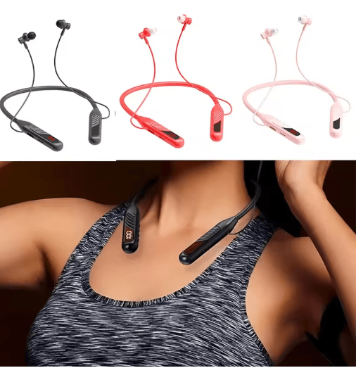 BT8 Wireless Neckband Earphones Bluetooth 5.3 Gaming Headset with LED Display and TF Card