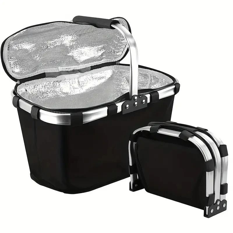 Foldable Insulated Picnic Basket with Aluminum Frame for Outdoor Food Storage