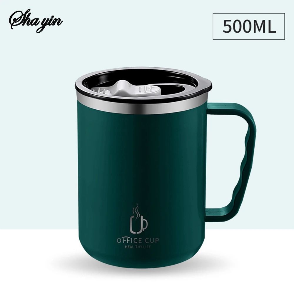 Stainless Steel Water Bottle Insulated Coffee Mug Double Wall Thermal Cup with Handle and Lid