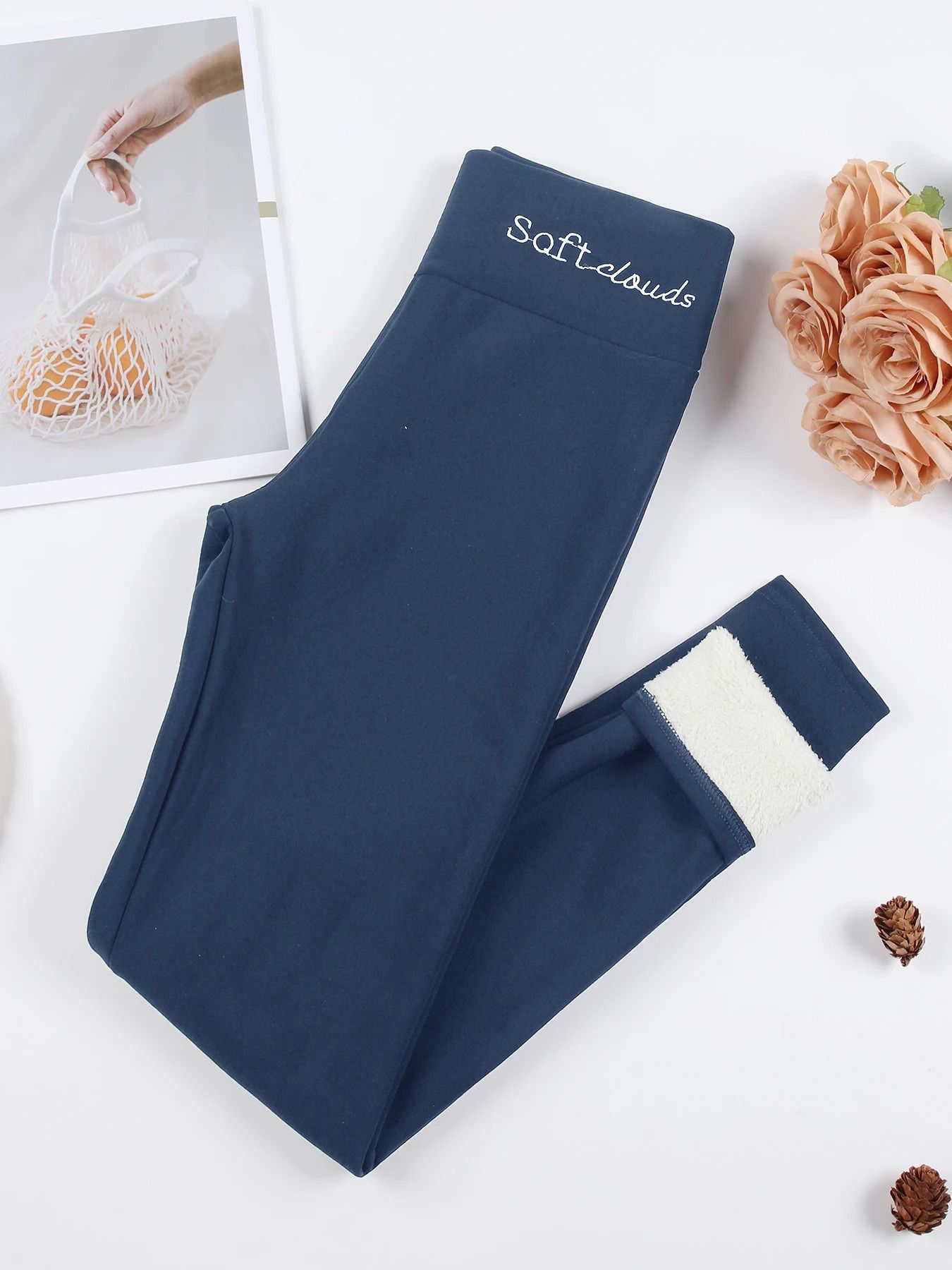 Winter Warm Leather Label Leggings Women High Waist Skinny Stretch Pants