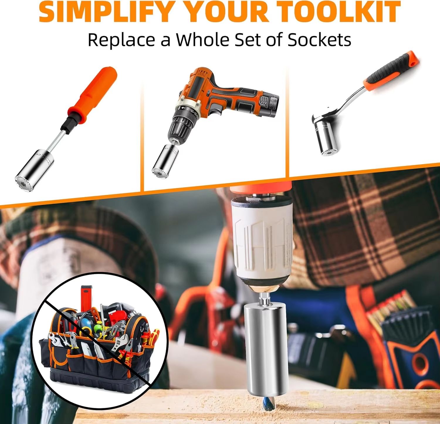 Multifunctional 7–19 mm Magic Socket Extension Rod Set – One Tool, Many Nuts & Bolts