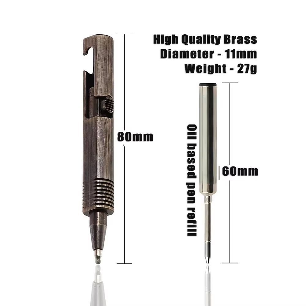 Retro Brass Mini Bolt Action Pen Compact EDC Tactical Ballpoint Pen