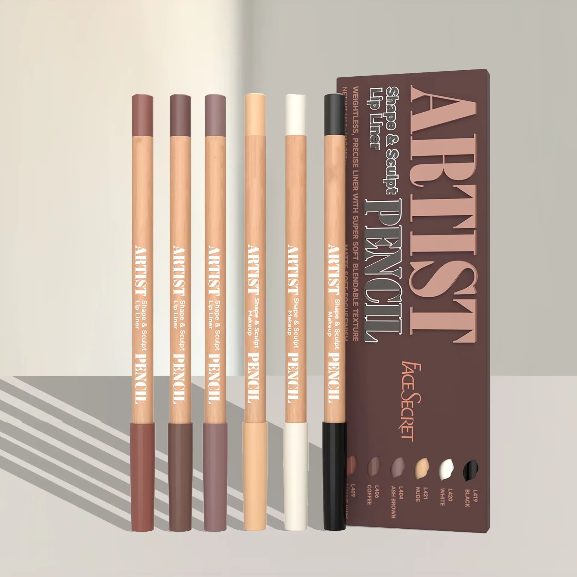 Face Secret Artist Shape Sculpt Lip Liner Pencil Set – Weightless Matte Lip Liner, Precise Smudge-Proof, Soft Blendable