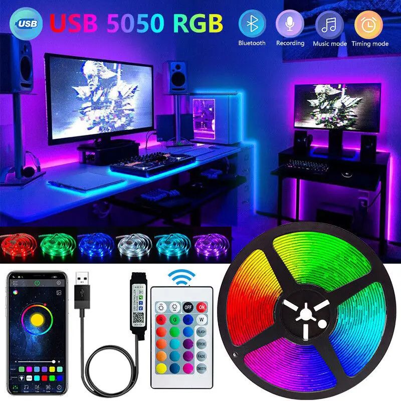 SmartGlow Bluetooth LED Strip Lights 5050 RGB Backlights with App Remote Control