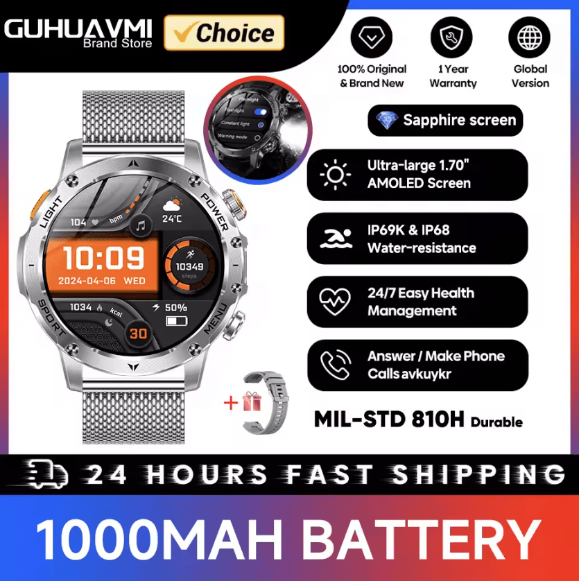 TitanX Military GPS Smartwatch with 1000mAh Battery & AMOLED Display