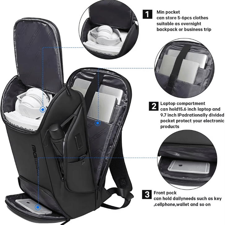 BANGE Business USB Charging Laptop Backpack – Waterproof 15.6 Inch Smart Travel & Work Bag