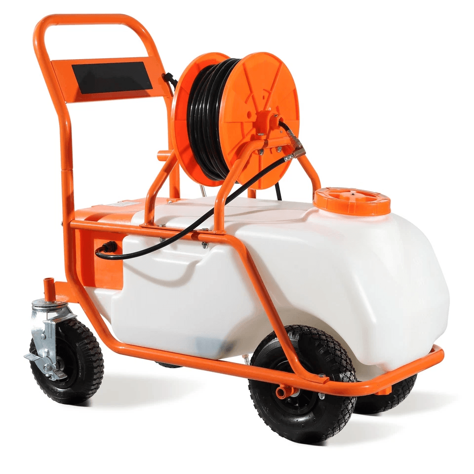 Battery Powered Lawn Sprayer Cart 15 Gallon Tank with Wheels, Adjustable, Ideal for Lawn Care & Garden