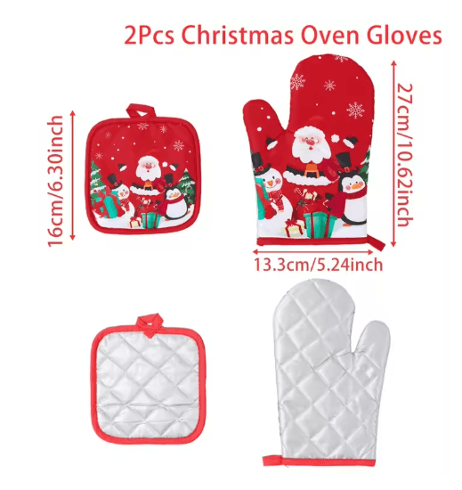 Festive Christmas Oven Gloves Heat Resistant Holiday Kitchen Mitts