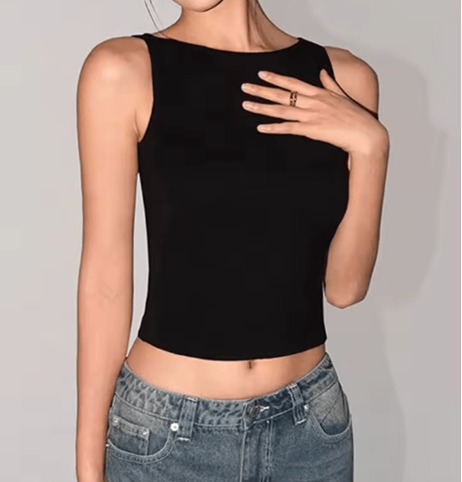Womens Double Layer Boat Neck Tank Soft Slinky Sleeveless Top