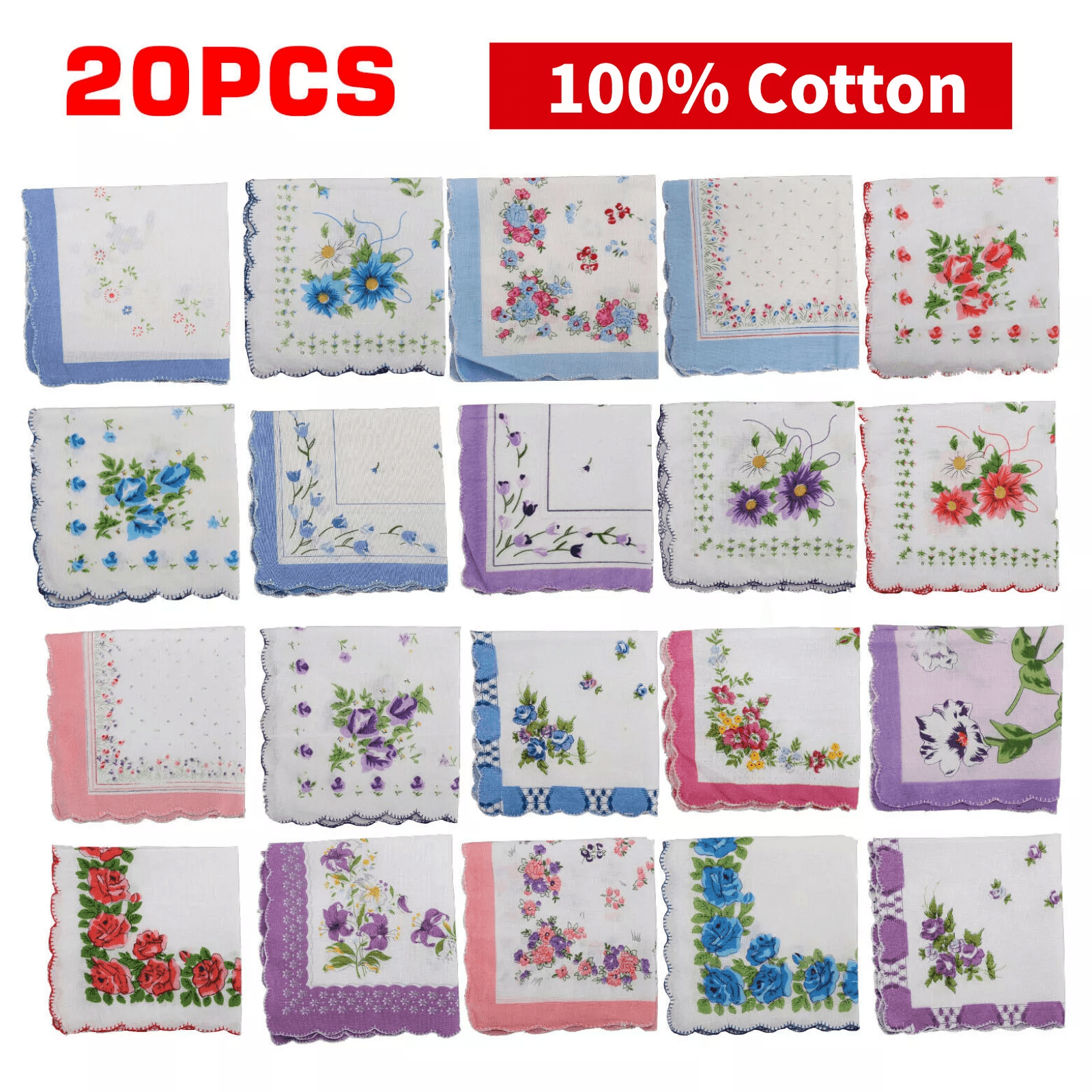 Vintage Floral Lady Handkerchiefs, Soft Cotton Pocket Squares, Classic Hankies for Daily Use or Gifts